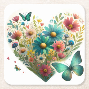 Porta-copo De Papel Quadrado Borboletas Flor Silvestre Sussurrante Botânica