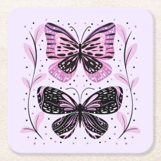Porta-copo De Papel Quadrado Borboletas Pretas, Rosa, Roxas