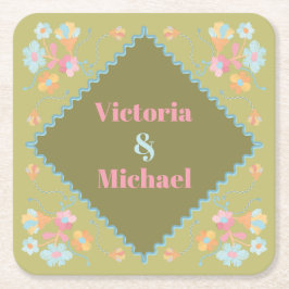 Porta-copo De Papel Quadrado Bordados Coloridos do Mod