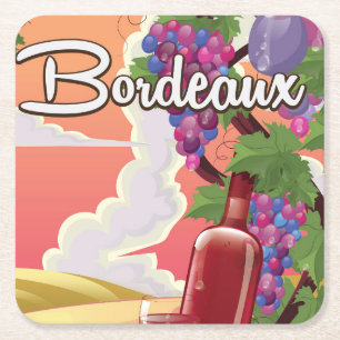 Porta-copo De Papel Quadrado Bordeaux France Vintage poster de viagens