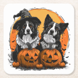 Porta-copo De Papel Quadrado Border Collie Dogs Halloween Jack O Lanternas