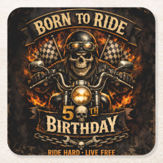 Porta-copo De Papel Quadrado Born to Ride 50th Birthday Biker Skull Card