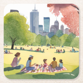 Porta-copo De Papel Quadrado Boston Common Picnic | Summer Watercolor Painting