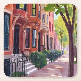 Porta-copo De Papel Quadrado Boston Summer | Massachusetts Brownstones