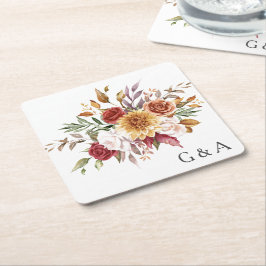 Porta-copo De Papel Quadrado Botânica Aquarela Outono