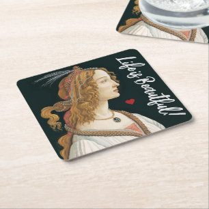 Porta-copo De Papel Quadrado Botticelli Nymph Portrait Pintura