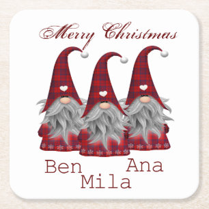 Porta-copo De Papel Quadrado Branco com gnomo vermelho