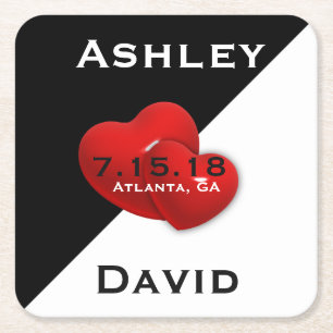 Porta-copo De Papel Quadrado Branco do preto com economias vermelhas do coração