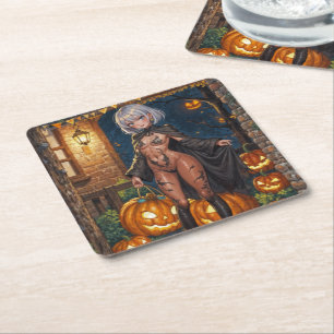 Porta-copo De Papel Quadrado Brave Halloween Menina ou Truque ou Gosto Pintura 
