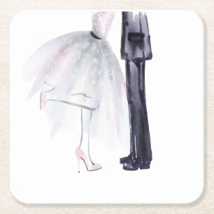 Porta-copo De Papel Quadrado Bride & Groom Dança Posa de água-coaster