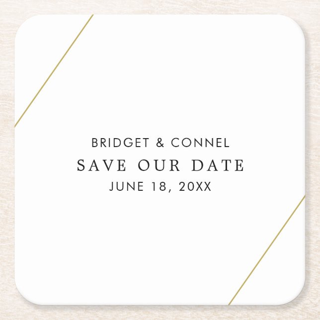 Porta-copo De Papel Quadrado Bridget Geométrico Moderno Casamento Salve a Data (Frente)
