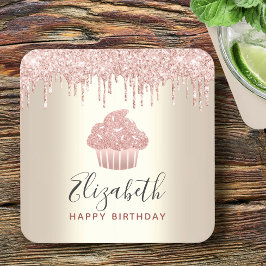 Porta-copo De Papel Quadrado Brilho de cupcake rosa pinga festa dourada moderna