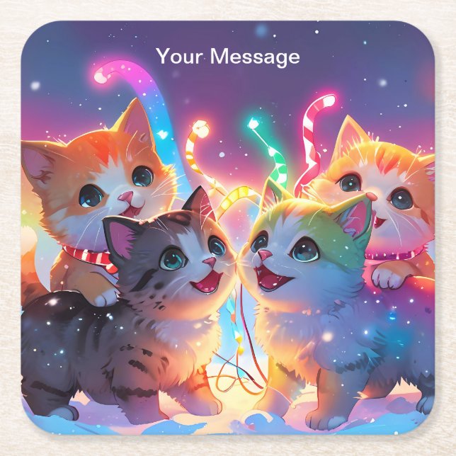 Porta-copo De Papel Quadrado Brilho de Natal Encantado (Frente)