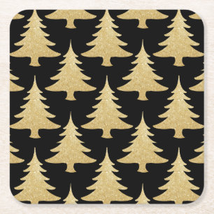 Porta-copo De Papel Quadrado brilho dourado elegante padrão da árvore de Natal 