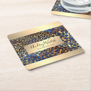 Porta-copo De Papel Quadrado Brilho Ouro Luxo Pele de Animal Leopardo Beleza