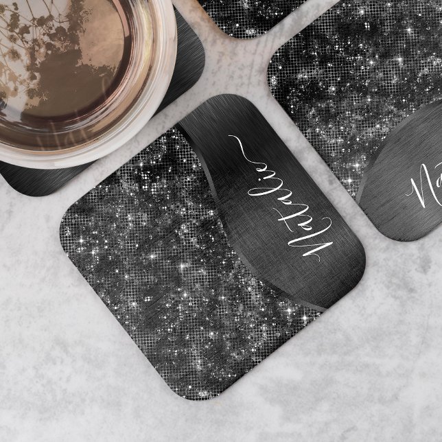 Porta-copo De Papel Quadrado Brilho Preto Metálico Personalizado (Criador carregado)