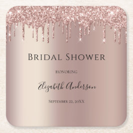 Porta-copo De Papel Quadrado Brilho Rosa Dourado Gotejamento Glam Elegante Chá 