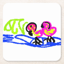 Porta-copo De Papel Quadrado Brincadeiras de flamingos cor-de-rosa, diversão de