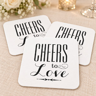 Porta-copo De Papel Quadrado Brinde ao Amor Casamento Preto e Branco