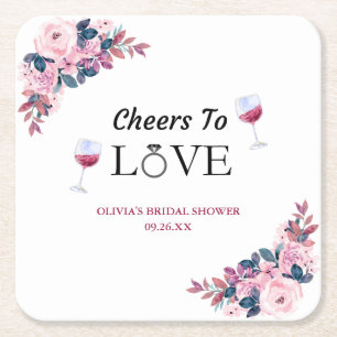 Porta-copo De Papel Quadrado Brinde ao Amor Vinho Elegante Chuveiro Nupcial Flo