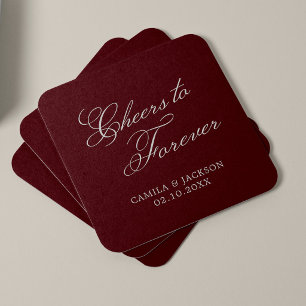 Porta-copo De Papel Quadrado Brindemos ao Burgundy Wedding Eterno