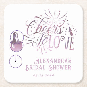 Porta-copo De Papel Quadrado Brindes ao Amor Degustação de Vinho Chá de Noiva E