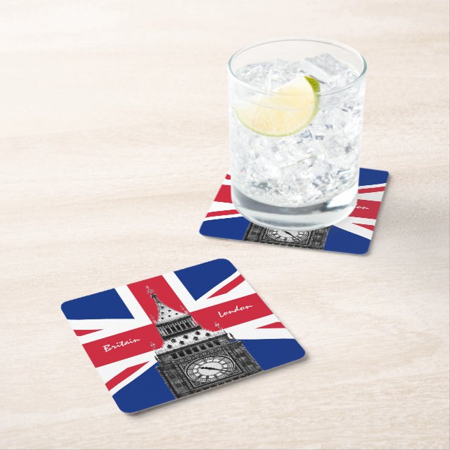 Porta-copo De Papel Quadrado British Flag & Big Ben - Londres, Reino Unido/adep (Insitu)