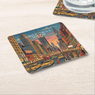 Porta-copo De Papel Quadrado Broadway Nova York Viagem Arte Vintage