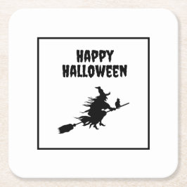 Porta-copo De Papel Quadrado Bruxa de Broom com Cat Halloween