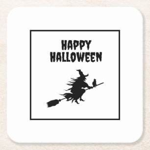 Porta-copo De Papel Quadrado Bruxa de Broom com Cat Halloween