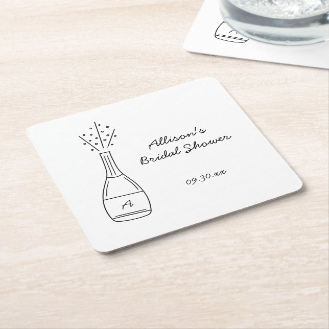 Porta-copo De Papel Quadrado Bubbly Popping Champagne Bottle Bridal Shower (Inclinado)