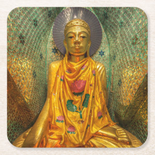 Porta-copo De Papel Quadrado Buda Dourado no Templo