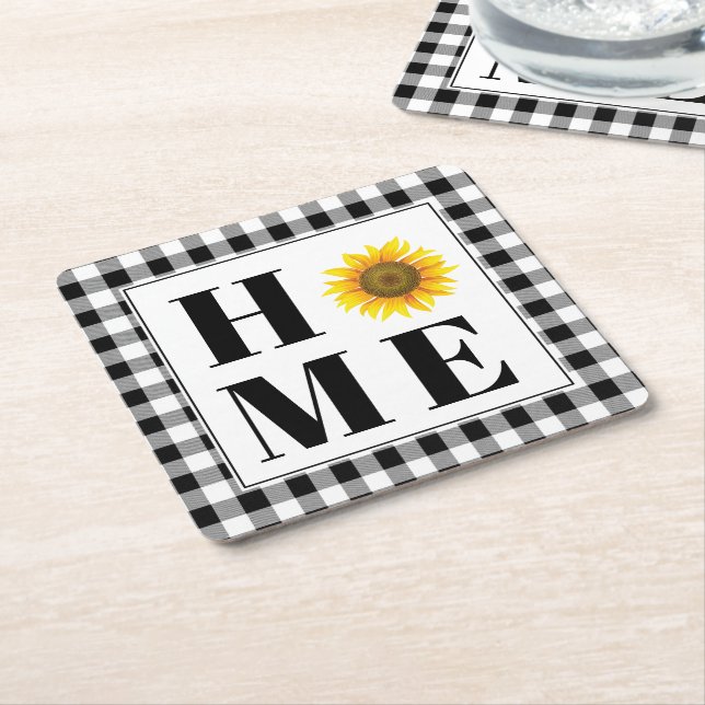 Porta-copo De Papel Quadrado Buffalo cheque girassol "Casa" (Inclinado)