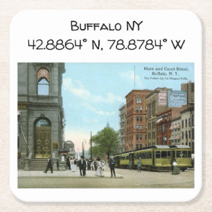 Porta-copo De Papel Quadrado Buffalo NY Map Coordena o Estilo de Vintage