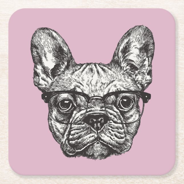 Porta-copo De Papel Quadrado Buldogue do hipster (Frente)