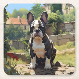Porta-copo De Papel Quadrado Buldogue Francês Sentado Numa Parede