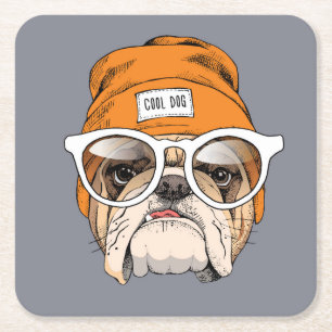 Porta-copo De Papel Quadrado Buldogue legal do hipster