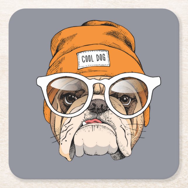 Porta-copo De Papel Quadrado Buldogue legal do hipster (Frente)