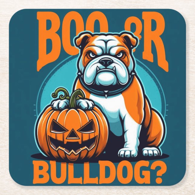 Porta-copo De Papel Quadrado Buldogue no Pop Art Styls Halloween (Frente)