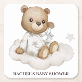 Porta-copo De Papel Quadrado Bule de Choque de Urso de Pelúcia Chuvoso para Chá