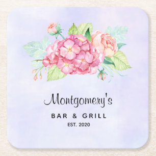 Porta-copo De Papel Quadrado Buquê de Aquarela Rosa Elegante