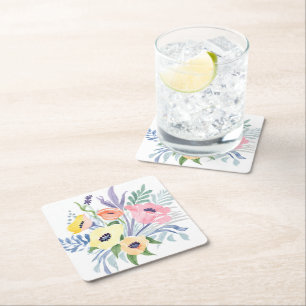 Porta-copo De Papel Quadrado Buquê de Flores da Primavera   Aquarela Floral Bon