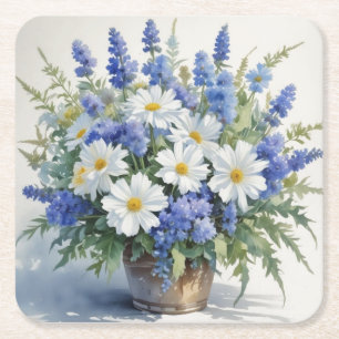 Porta-copo De Papel Quadrado Buquê de Flores Elegante Aquarela