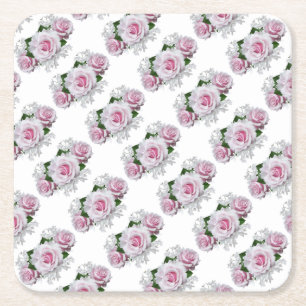 Porta-copo De Papel Quadrado Buquê de Rosas Rosa