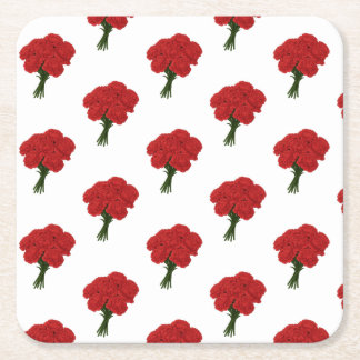 Porta-copo De Papel Quadrado Buquê dos Cravos Vermelhos - Arte Romântica Elegan