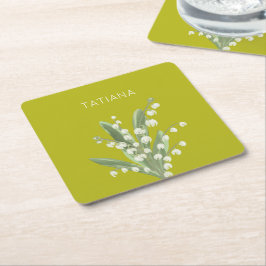 Porta-copo De Papel Quadrado Buquê Floral De Lírio Do Vale Nome Personalizado