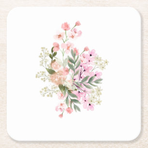 Porta-copo De Papel Quadrado Buquê Floral Rosa