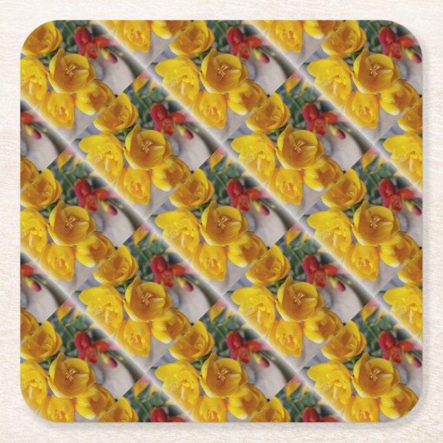 Porta-copo De Papel Quadrado buquê freesias (Frente)