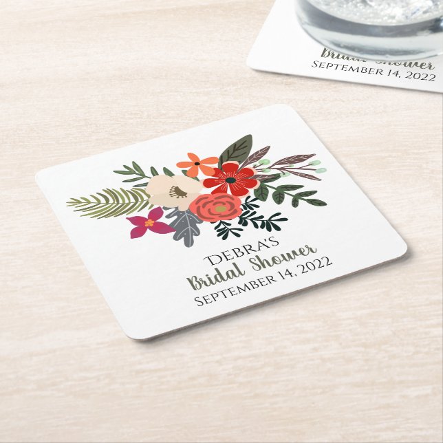 Porta-copo De Papel Quadrado Buquê vermelho-roxo de inverno (Inclinado)