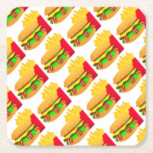 Porta-copo De Papel Quadrado Burger e Fries